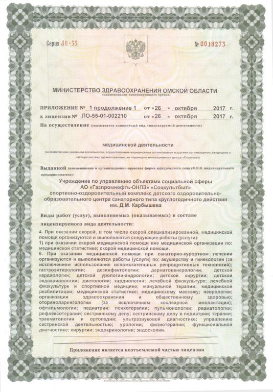 Приложение №1 Лицензии на осуществление медицинской деятельности. Продолжение №1